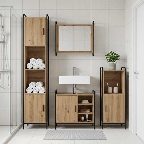 vidaXL Juego de Muebles de Baño 4 uds. Roble artisan 40 x 36 x 181 cm (1/5)