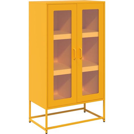 Maison La Vie - Buffet haut pour salon - Meuble de rangement jaune moutarde 68x39x123 cm acier bu1461