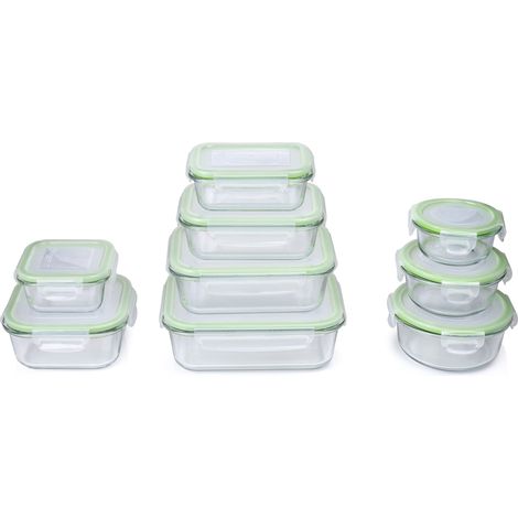 Bocaux de stockage alimentaire avec couvercles - Verre - 12 pièces - Contenant en verre - Boîte de rangement - Micro-ondes, congélateur, four et lave-vaisselle - 9 tailles (1/5)