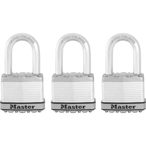 MASTER LOCK Lucchetto ad Alta Sicurezza [Chiave] [Acciaio Laminato] [Esterno] [Archetto M] [Set di 3] M5EURTRILF - Ideale per Portali, Garage, Sconto (1/2)