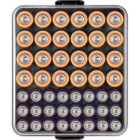 Organisateur de batteries boîte de rangement, boîte coffre-fort à batteries conteneur pour 48pcs piles AA AAA, support de batteries protecteur en plastique transparent pour voyage/maison/bureau (noir (1/5)