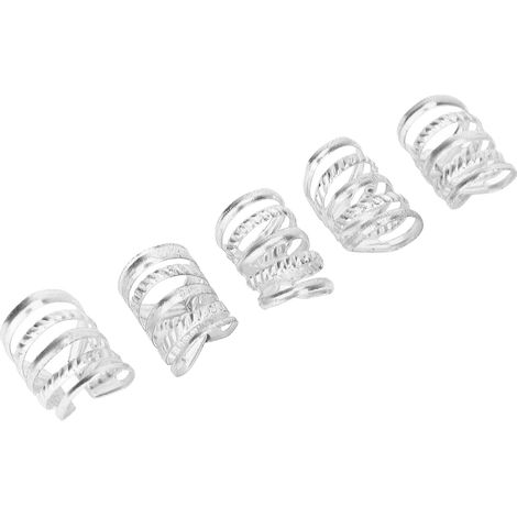 Perles métalliques rétro pour dreadlocks et barbe - Idéales fête, mariage, cosplay - Lot de 5 argenté (1/5)
