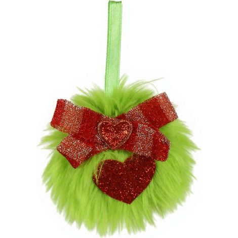 Fausse fourrure Pom décoration de Noël, vert avec paillettes nœud décoratif, pour le sapin fête de fin d'année décoration (1/5)