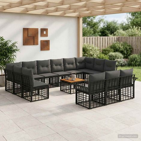 Salon de jardin d’angle modulable 14 pièces en polyrotin noir et gris foncé - PANGIVO (1/5)