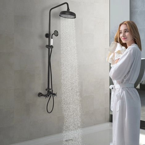 Columna de ducha de acero inoxidable, grifo de ducha, juego de ducha de lluvia, ducha redonda, grifo de ducha con alcachofa de mano, columna de ducha antigua, retro, para casa y hotel