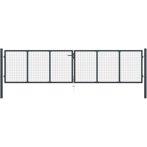 Portail de jardin grillagé, acier galvanisé, 400 x 75 cm, gris