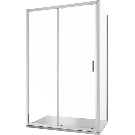 Paroi de douche 100x80cm Porte coulissante et paroi fixe Profilés aluminium Chrome Verre transparent 6 mm h185 - Réversible Mod. Tonga