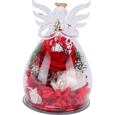 Figurine en verre rose préservée, fleur lumineuse LED multifonctionnelle, décoration pour anniversaire, rouge (1/5)