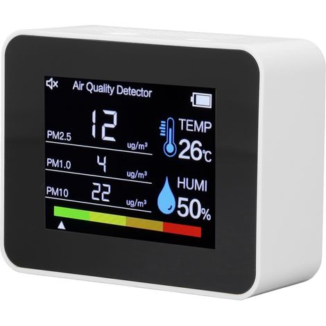 Détecteur qualité air CO2 HCHO TVOC PM2.5 PM1.0, mesure température humidité, capteur gravité, blanc (1/5)