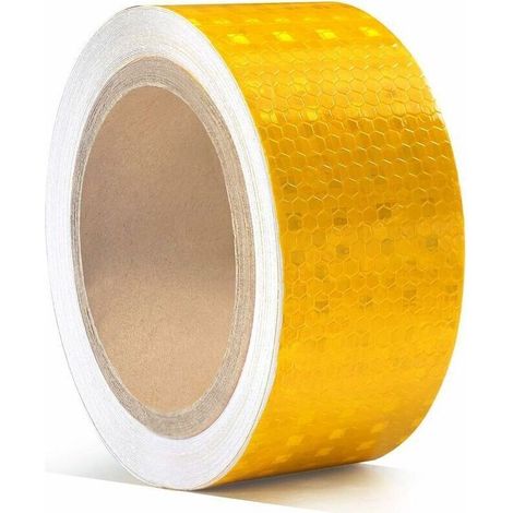5cm X 10m Ruban d'Avertissement Réfléchissant,Autocollant de Ruban réfléchissant Fluorescent Bande de Sécurité Autocollant de pour la Visibilité de la Nuit, Jaune (1/4)
