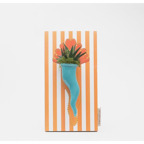 Succulenta vera in vaso ceramico Made in Italy Cornetto Strisce - Arancione