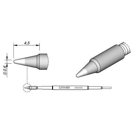 Cartucho Punta Conica 0,6mm 4,5mm T210 JBC
