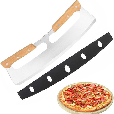 Coupe-pizza, couteau à pizza en acier inoxydable avec manche en bois, tranchant avec housse de protection, couteau à pizza, couteau de pesée polyvalent, adapté à tous les types de gâteaux-Fei Yu (1/5)