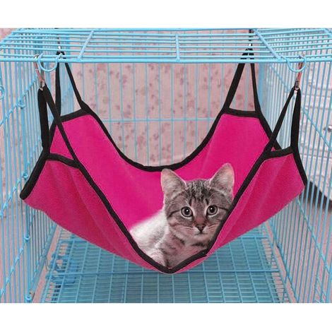 Hamac pour Chat Animal de Compagnie Cage hamac Doux Lit Suspendu Hamac de Cage Confortable pour Chaton Furet Lapin Petits Animaux(rose rouge) (1/4)