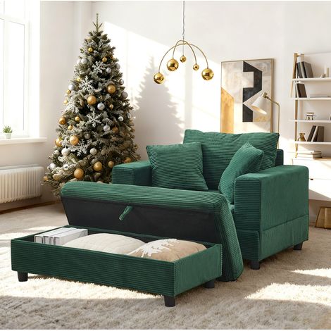 Sofá chaise longue con almacenaje verde esmeralda OKMYHOME (1/5)