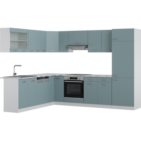 Cocina esquinera R-Line, Gris azulado, 227 x 287 cm , ET Mármol, Vicco