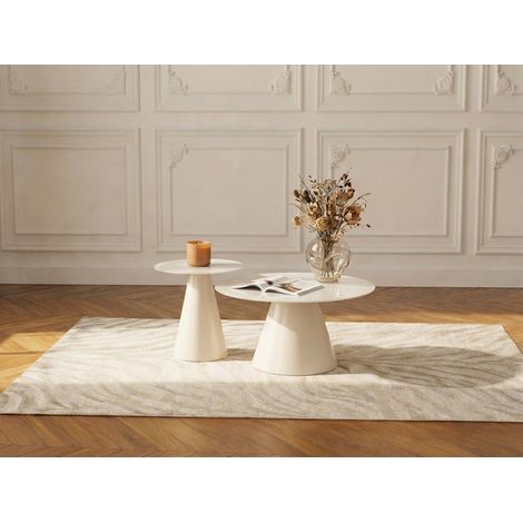 BOBOCHIC - Set de 2 tables basses VALIA verre trempé et métal   Blanc