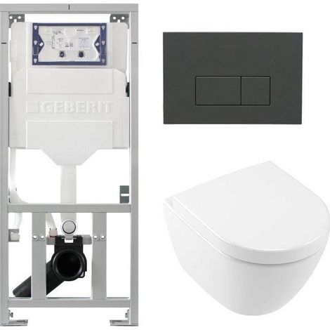 Villeroy & Boch Subway 2.0 compact DirectFlush Ensemble WC - réservoir Geberit - softclose - quickrelease - plaque de commande anthracite mat -