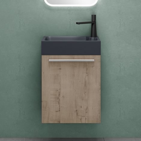 Mai & Mai Meuble de Salle de Bain Chêne Clair 46cm Meubles de Salle de Bain Suspendu avec Lavabo Gris-noir Mat Pisa (1/5)
