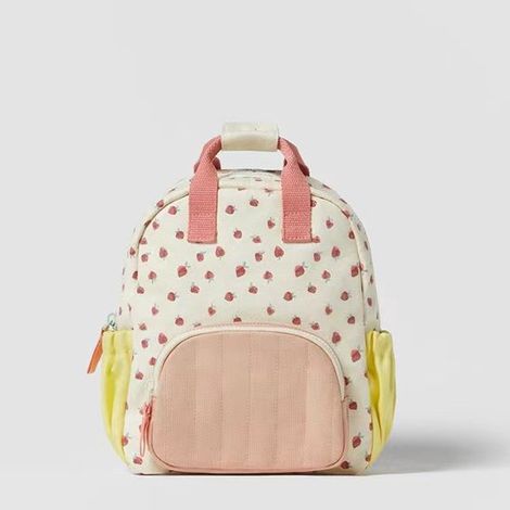 Mochila infantil - 23 x 9 x 28 cm - con bolsillos laterales ajustables - apta para niños de 2 a 4 años - estampado de fresas rosas (1/5)