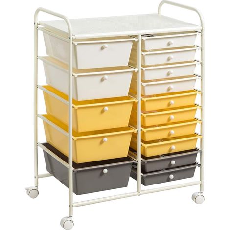 COSTWAY Tour de Rangement Chariot de Rangement avec 15 Tiroirs Empilables Amovibles, Desserte à roulettes avec 2 Freins, 62,5 x 37 x 87 CM (1/5)