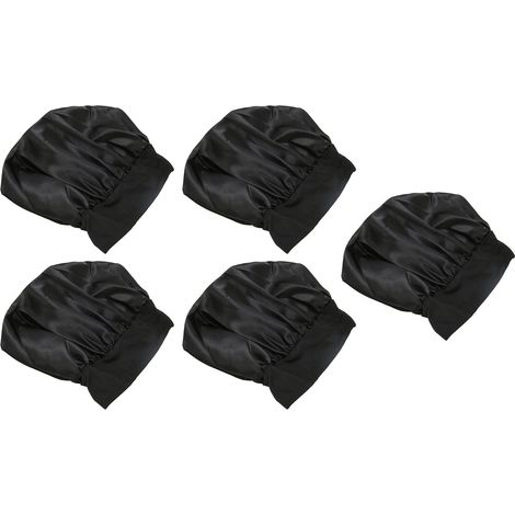 Lot de 5 bonnets de nuit en satin de soie à larges bords avec bandeaux respirants (1/5)