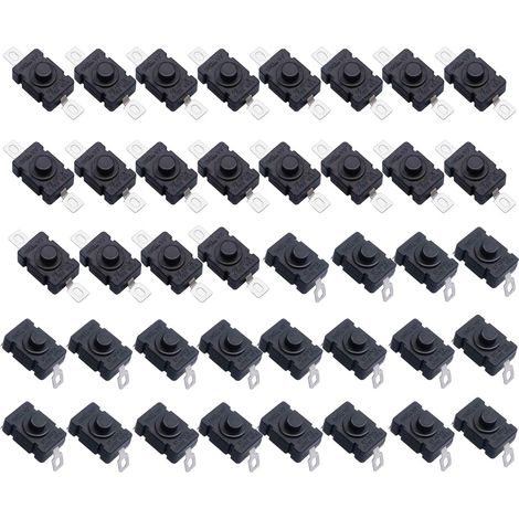 Lot de 40 Interrupteur à Bouton Poussoir Autobloquant, KAN-28 Mini Interrupteur Lampe de Poche (20 Pièces Broche Plate avec Trou + 20 Pièces Broche Pliée avec Trou) (1/5)