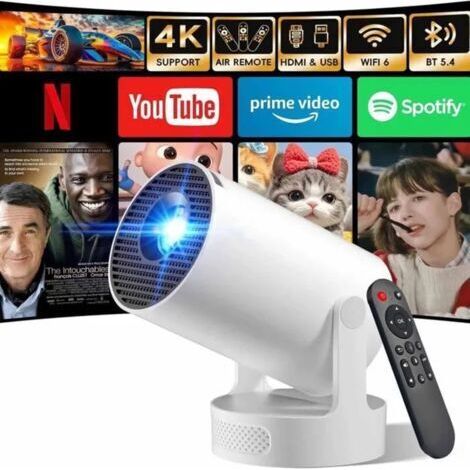 Mini projecteur portable 4K avec duplication d'écran Wi-Fi [Wi-Fi compatible, compatible YouTube mais pas Netflix]