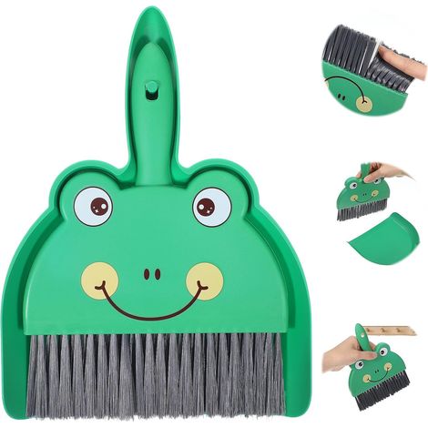 Petit ensemble pelle et balayette vertes, adorable mini-poubelle, ensemble de nettoyage de table durable.-AquaForge (1/5)