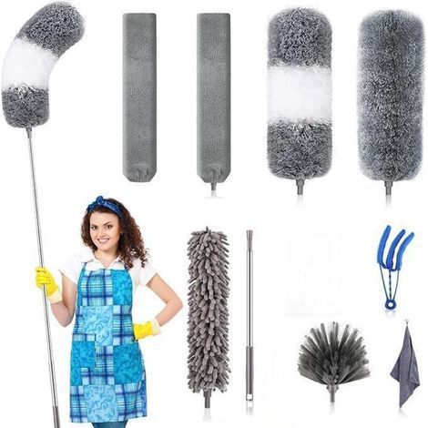 Kombinationsbürste für große Höhen mit Staubwedel und Fugendüse – ideal für die Reinigung von Wänden und Möbeln – neunteiliges Set (1/5)
