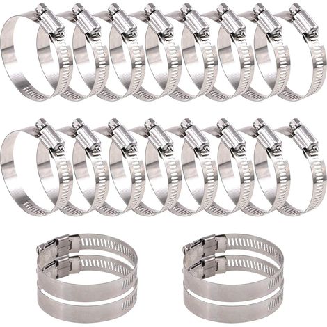 Surtido de 20 abrazaderas de manguera de tornillo sin fin ajustables de acero inoxidable 304 (40-63 mm) (1/5)