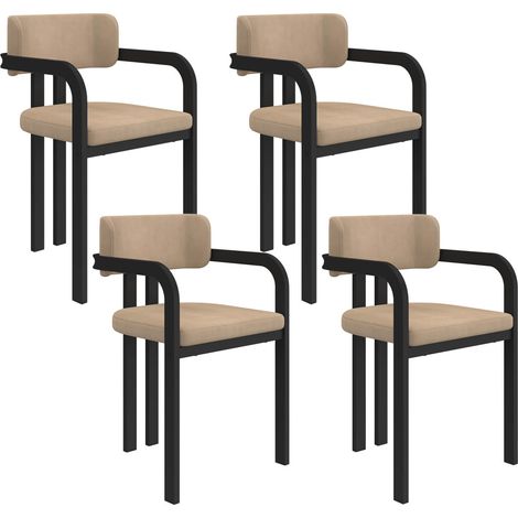Set di 4 sedie da pranzo e poltrone da tavolo ESMA in metallo nero e velluto taupe con braccioli (1/5)