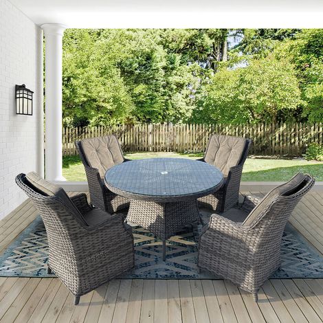 Luxury 5 Piece Rattan Garden Round Dining & Chair Set (1/5)