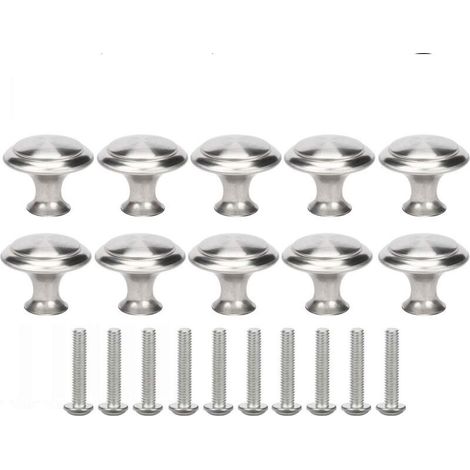 Boutons de Meuble Ronds Brossés pour Porte et Tiroir - Lot de 10 Pièces en Métal, Diamètre 23 mm, Vis Incluses - (1/5)