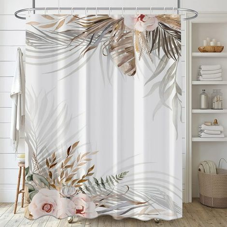 Rideau de Douche Feuilles de Bananier Tropical Plantes Palmier, Douche Liner Lavable en Machine, Installation Facile avec Crochets, pour Salle de Bain Appartement Dormir Maison (1/5)