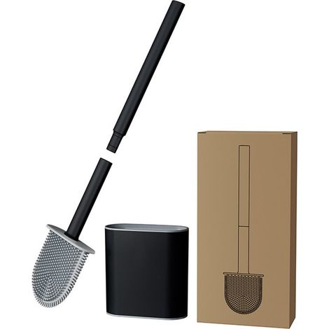 Brosse WC avec support - Brosse WC - Brosse de salle de bain noire - Noir - PP+TPR Noir (1/5)