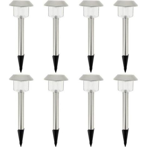 Lot de 8 balises solaires LED blanc froid - ALESIA - LUMISKY - Métal - Extérieur (1/3)