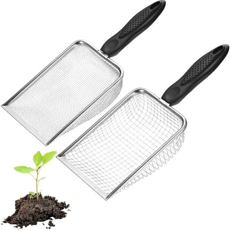 Tamis à terre jardin METERXITY lot de 2, maille 5/28 mm acier inoxydable, poignée antidérapante, pour sable terre cailloux compost noir argent (1/5)