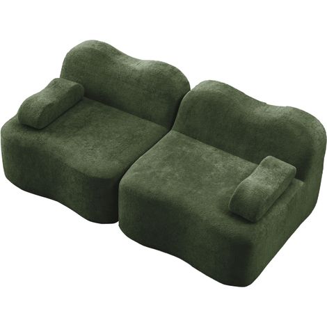 Divano modulare 2 posti senza struttura, forma ondulata, velluto verde (1/5)