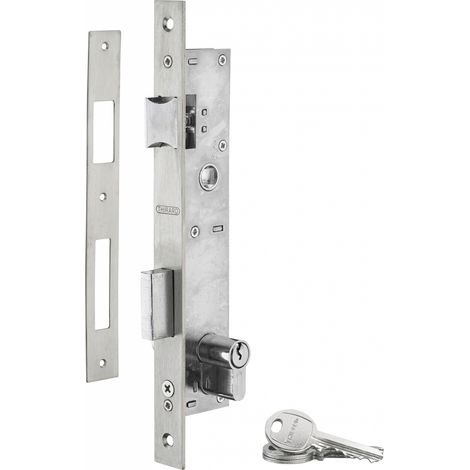 Serratura da incasso con cilindro per infissi in metallo, asse 21mm, L 36, piastra quadra, cilindro 30x30mm, acciaio inossidabile, 3 chiavi - THIRARD