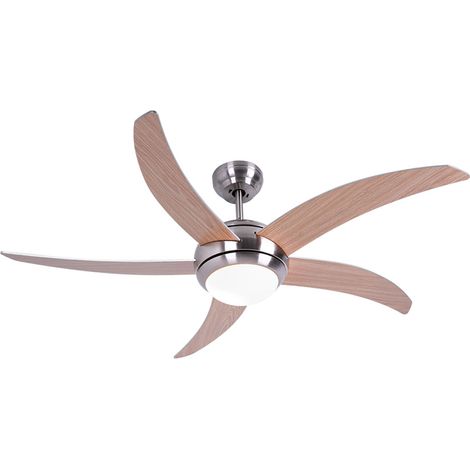 V-Tac – Ventilateur de plafond télécommandé – MDF brun, verre opalin – 3 vitesses, minuterie, 2x E27, D 132 cm – Pour rafraîchissement intérieur