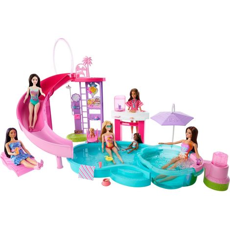 Barbie Pool Playset con scivolo e vasca idromassaggio, 17 accessori (1/5)