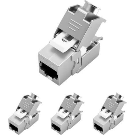 Lot de 4 modules CAT 7 Keystone RJ45 femelle pour câble LAN, 10 Gbit/s à 1000 MHz STP femelle encastrable pour panneau de brassage et boîte réseau, sans outil LSA (1/5)