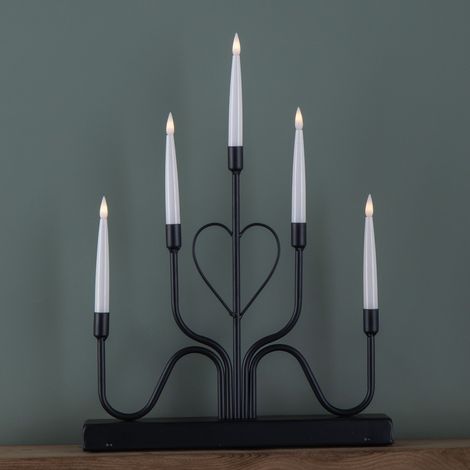 32cm Battery Operated Light up Black Metal Heart Christmas Candlebridge with 5 Warm White LEDs (1/5)
