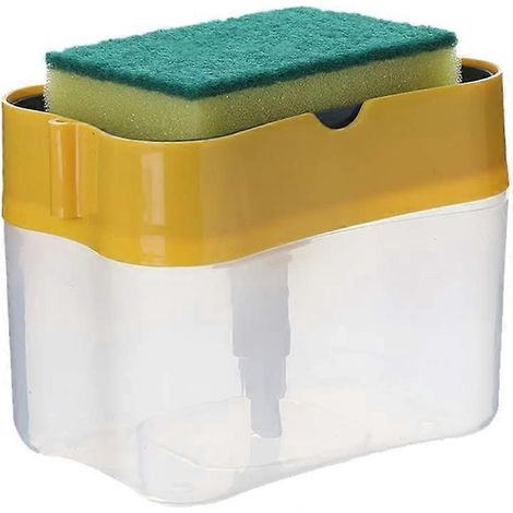 Distributeur de liquide vaisselle avec porte-éponge, outil de lavage 2 en 1 à pompe manuelle (1/5)