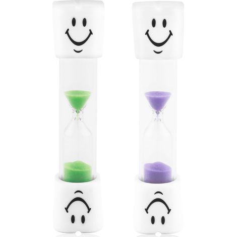 2 PCS Sabliers Souriants pour Enfants, Minuteur de Sable pour Brosse à Dents de 3 Minutes, Le Visage Souriant Horloge à Sable Sablier pour l'Hygiène Dentaire, la Cuisine
