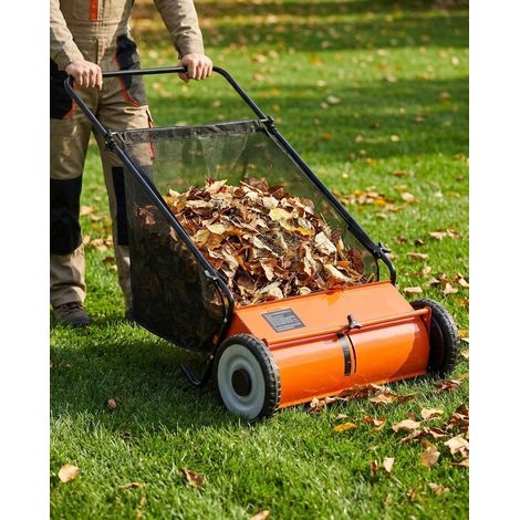 Ramasseur De Feuilles à Pousser 21 Pouces – Système De 4 Brosses Amélioré, Cadre en Acier Robuste, 3,5 Pi³ Grande Capacité – (Orange + Noir) (1/5)