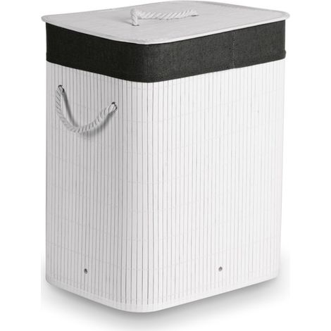 Bambus-WÄSCHEKORB, groß, weiß, BADEZIMMER-WÄSCHEKORB Tadar 40x30