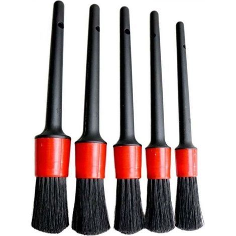 Juego de 5 cepillos de limpieza para coches, juego de cepillos de detalle, cerdas suaves para coches, cuero - Negro y rojo (1/5)