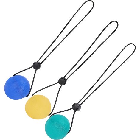 Lot de 3 balles de massage main anti-stress, rééducation poignet et renforcement musculaire, jaune 15°, bleu 30°, vert 35° (1/5)